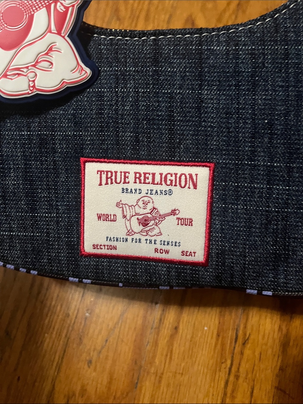 NWT True Religion Denim Shoulder Bag with Red Crest and Two Charms - Picture 8 of 14